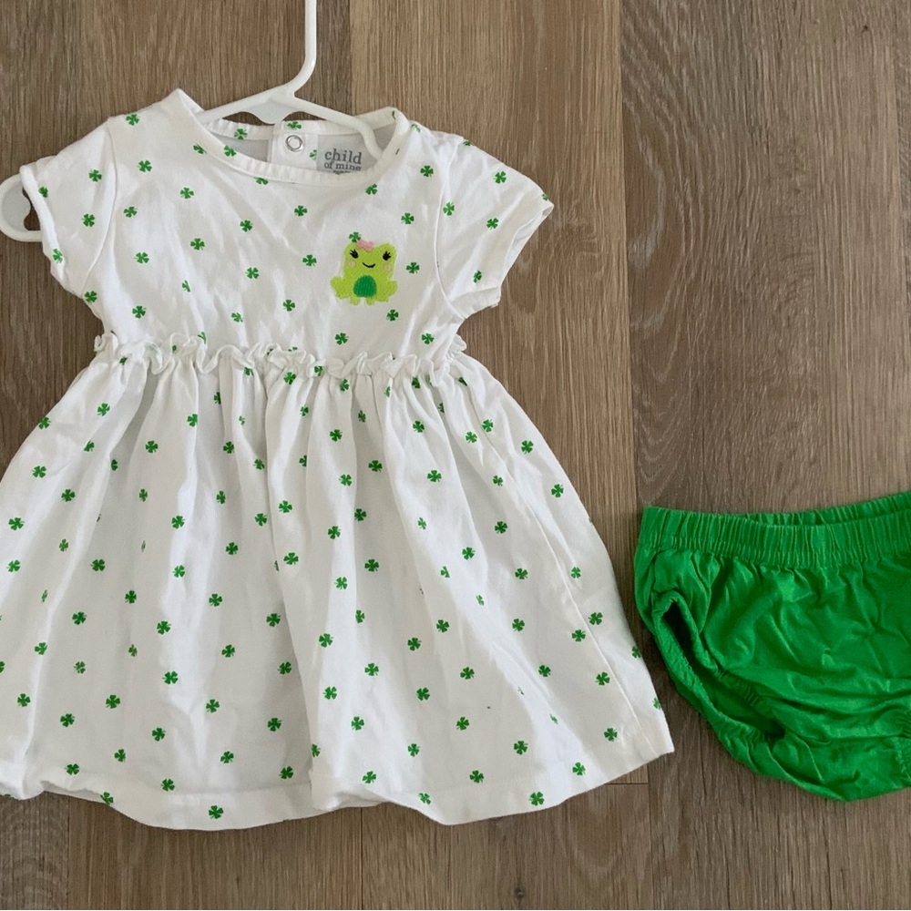 Child of Mine Girl's Size 6-9 Months White & Green St Patrick's Day  Dress Set